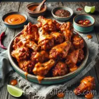 Bangin’ chicken wings on a rustic wooden table