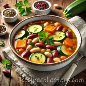Kidney bean zucchini soup with garlic, parsley and tender vegetables