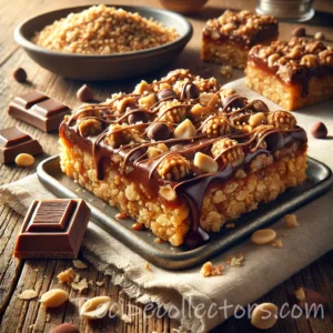 Baby Ruth Candy Bars with nougat caramel roasted peanuts and milk chocolate on a rustic wooden board.
