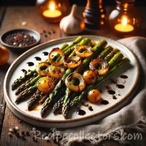 Balsamic roasted asparagus onions with garlic and fresh thyme