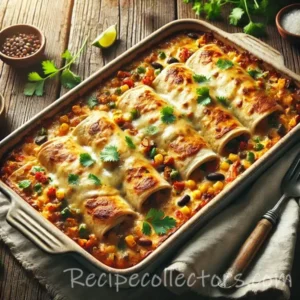 Cheesy vegetable burritos filled with zucchini, yellow squash, bell pepper, sour cream, and melted Monterey Jack cheese