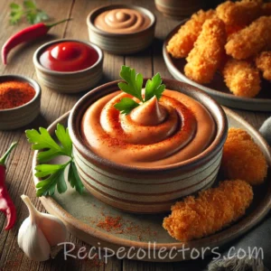 Smoky comeback sauce served in a bowl with crispy fries and vegetable sticks