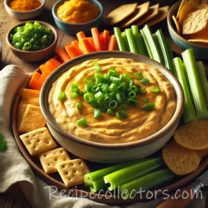 Three-cheese dip garnished with fresh parsley