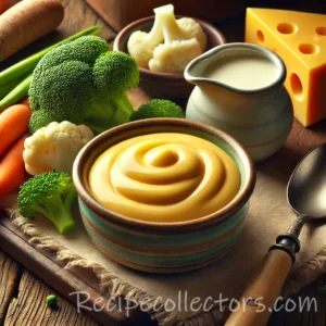 Creamy cheddar vegetable sauce served over steamed broccoli and cauliflower