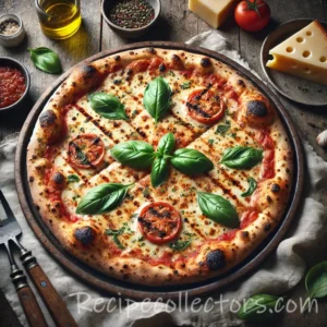 Grilled veggie pizza with mozzarella, bell pepper and basil