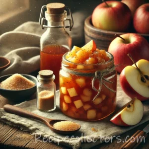 Spiced apple chutney with raisins and warming spices served in a small glass jar