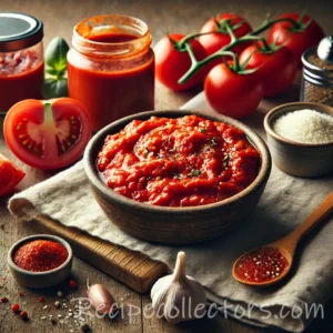 No-cook pizza sauce in a bowl with crushed tomatoes, oregano, garlic and fresh basil