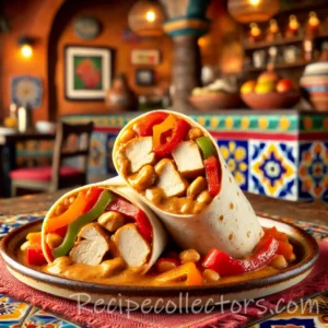 Peanut chicken wraps filled with creamy sauce and crunchy bell pepper