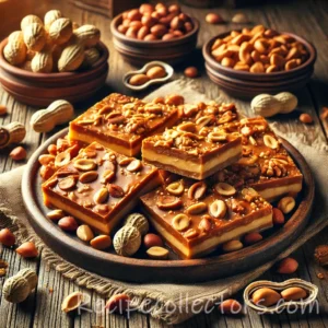 Peanut Butter Toffee broken into crisp homemade candy pieces on a rustic wooden serving board.