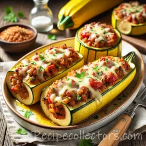 Cottage cheese zucchini boats topped with melted cheddar and fresh parsley