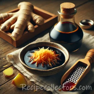 Ginger tamari dipping sauce made with rice vinegar, fresh ginger, sesame oil and maple syrup