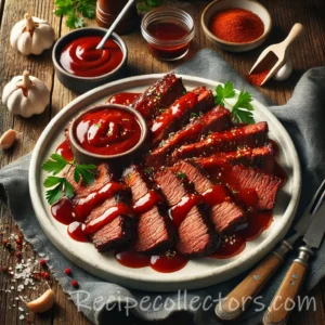 Slow Cooker BBQ Beef served in a bowl with rich barbecue sauce and fresh herbs beside toasted sandwich buns.
