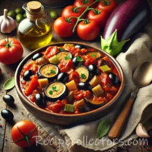 Slow cooker caponata with eggplant, olives and fresh basil