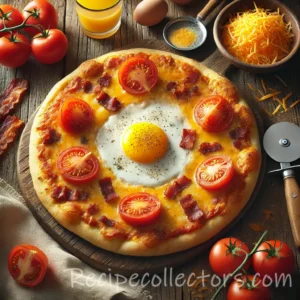 Sunny-side breakfast pizza topped with baked eggs, baby spinach, mozzarella and Parmesan