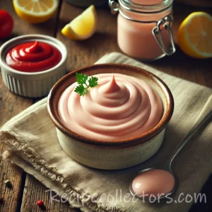 Creamy tomato vegan mayo made with tomato paste, lemon juice, Dijon mustard and garlic