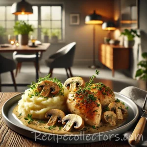 Creamy chicken rice bake with golden chicken thighs and tender seasoned rice