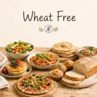 Wheat Free Recipes with healthy meals, baked goods, family dinners and recipes without wheat on a rustic wooden table